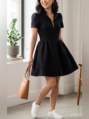 SSYS Textured Black Zip-Front Dress